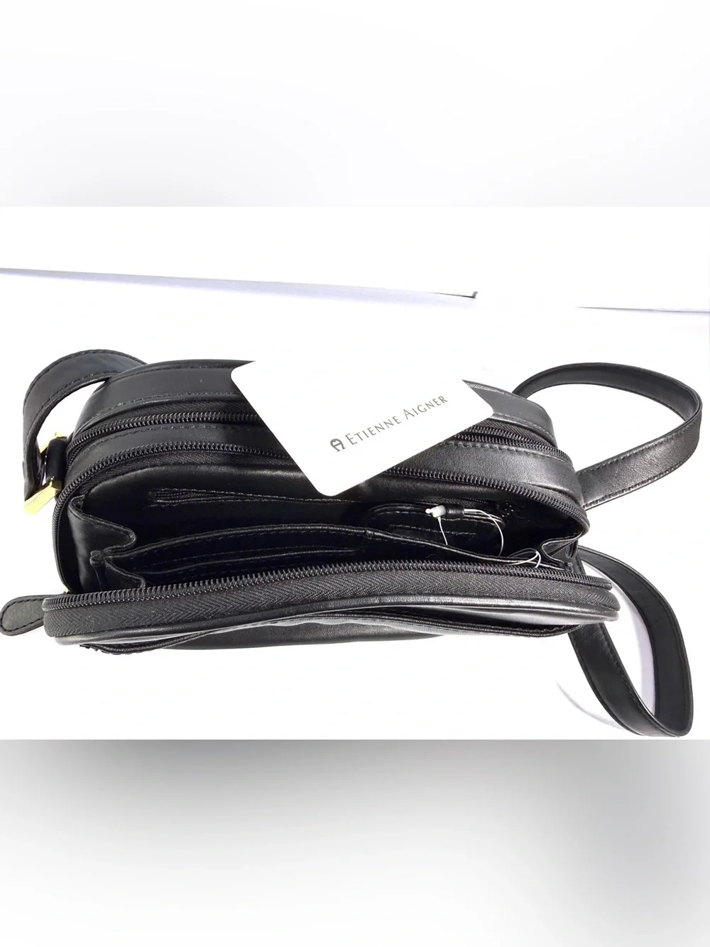 Etienne Aigner Black Crossbody Bag with Gold Hardware
